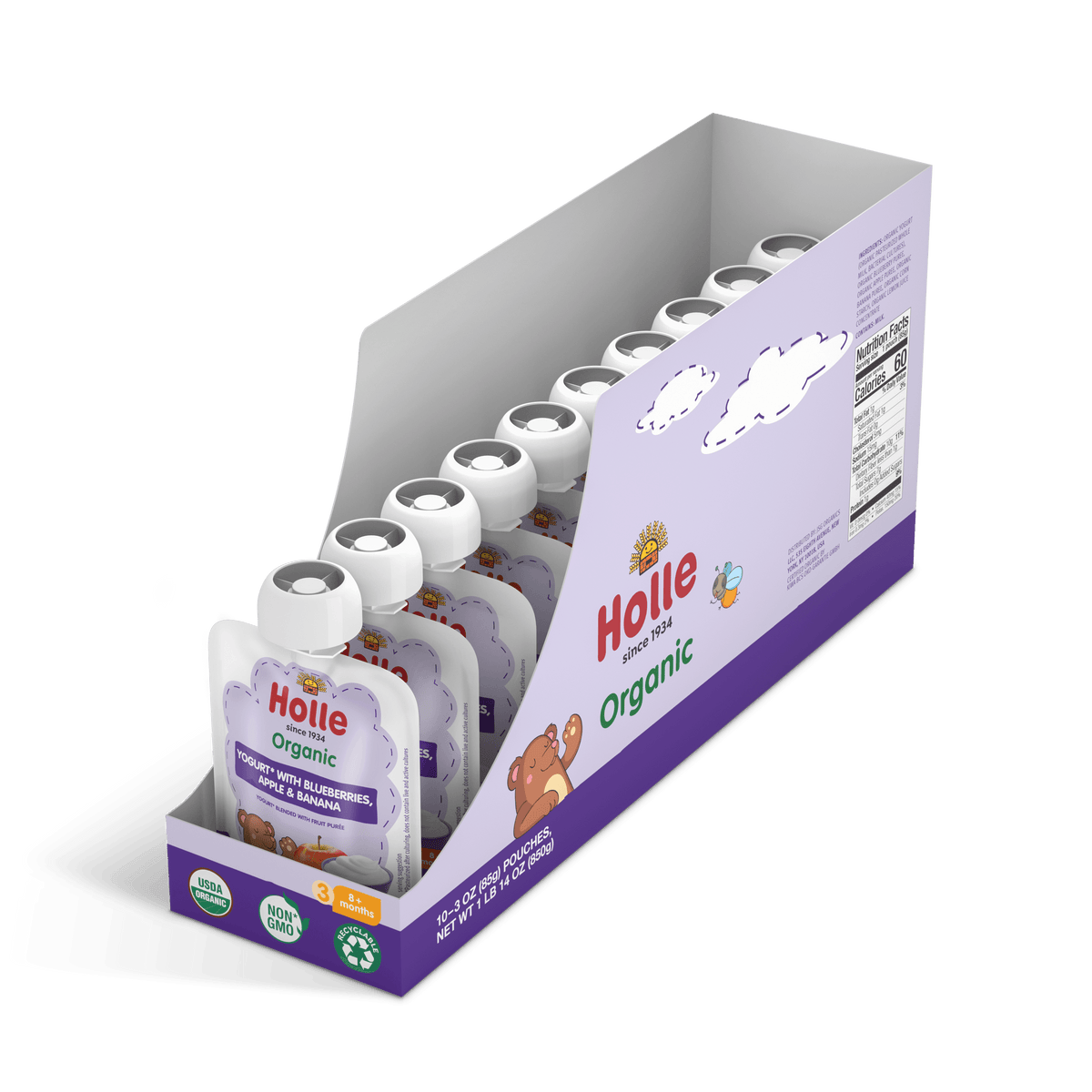 Yogurt with Blueberries, Apple and Banana: open 10-pack box