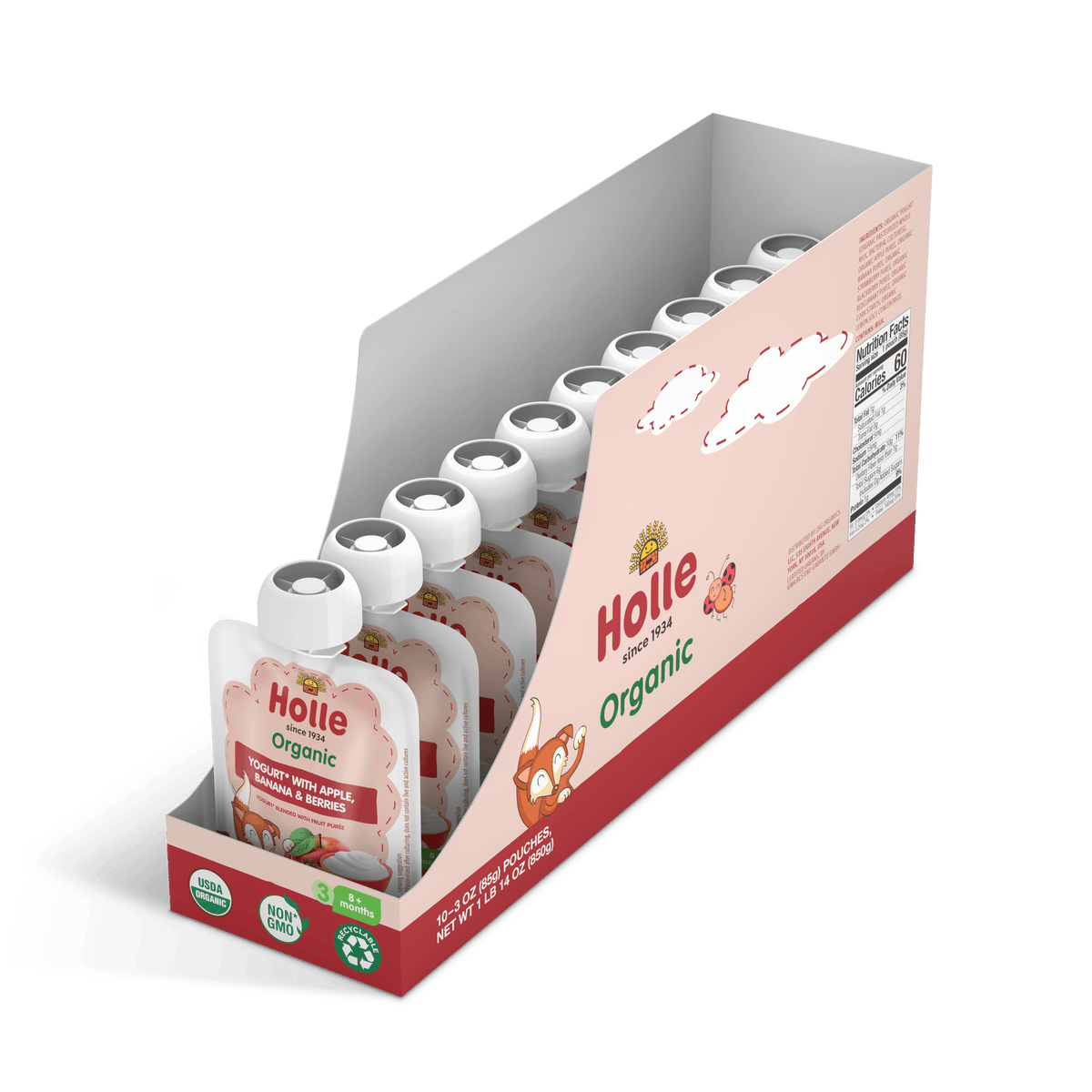 Yogurt with Apple, Banana and Berries: open 10-pack box