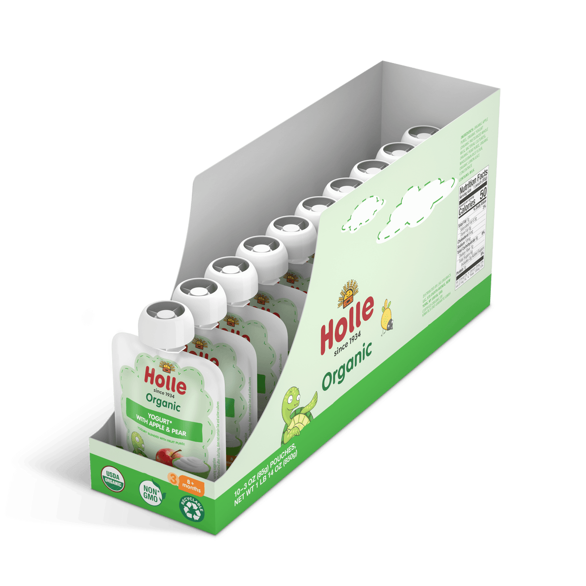 Organic Yogurt with Apple & Pear: open 10-pack box