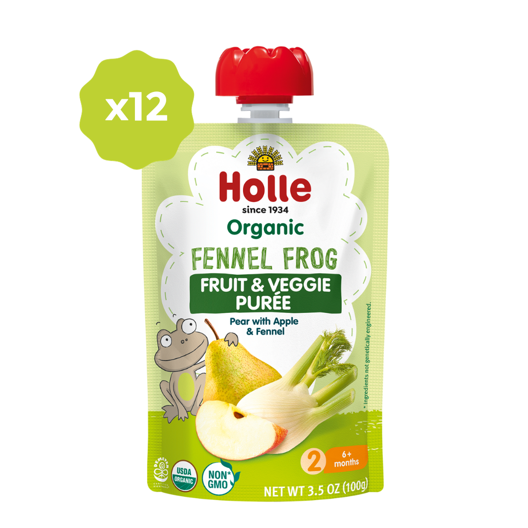 Holle Baby Food Pouches - Organic Fruit &amp; Veggie Puree - Fennel Frog