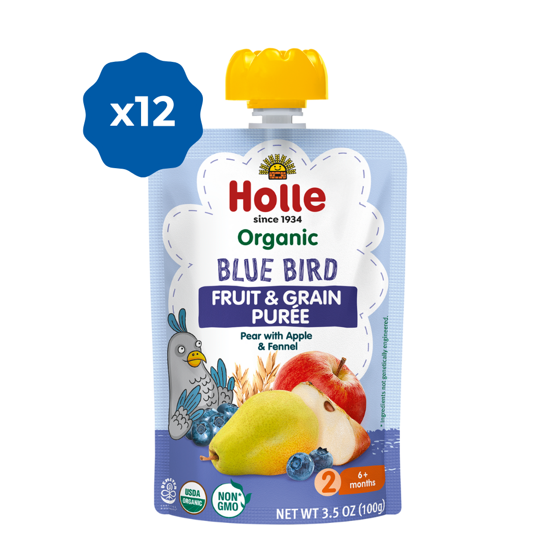 Holle Baby Food Pouches - Organic Fruit &amp; Grain Puree - Blue Bird