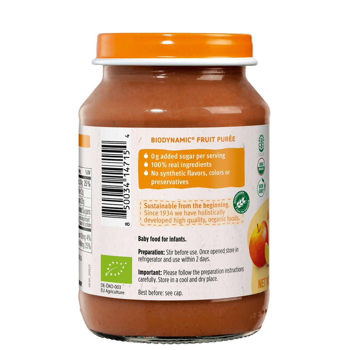 Apple & Plum Baby Food Jar: back label