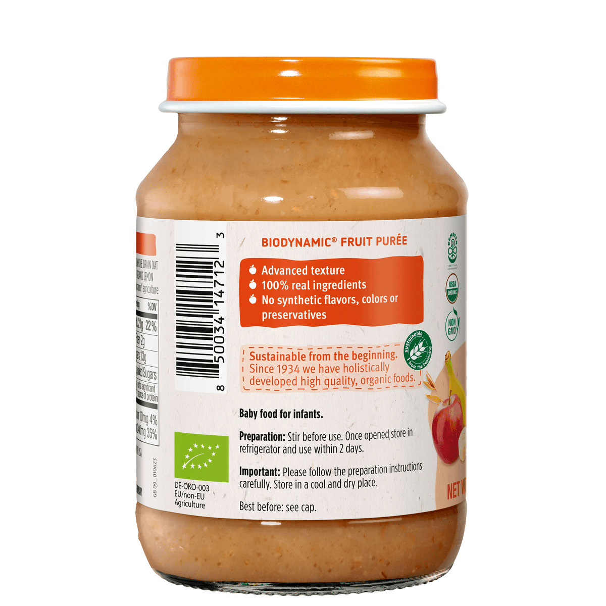 Mixed Fruit with Muesli Baby Food Jar: back label