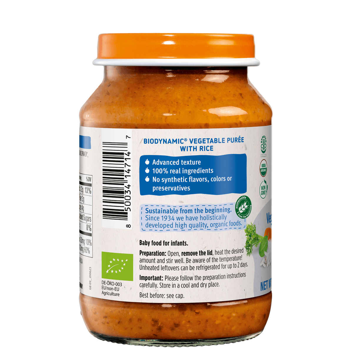 Veggie Risotto Baby Food Jar: back label