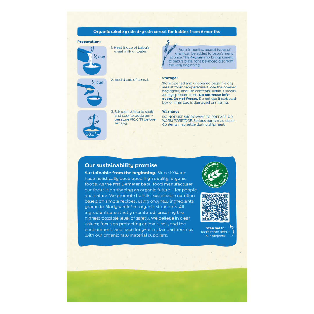 Holle Organic Whole Grain 4-Grain Cereal - 6 Pack