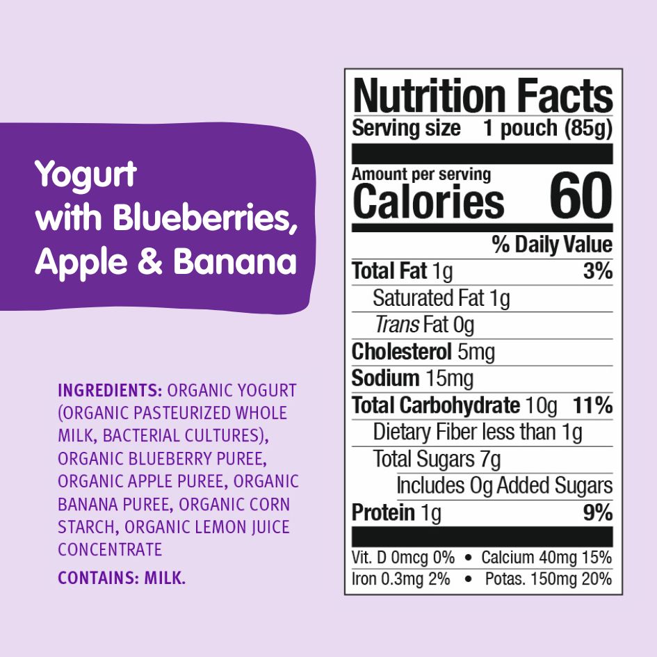blueberries apple and banana yogurt ingredients and nutrition facts