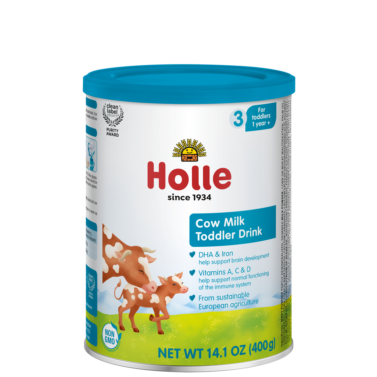 single tin of Holle cow milk toddler drink