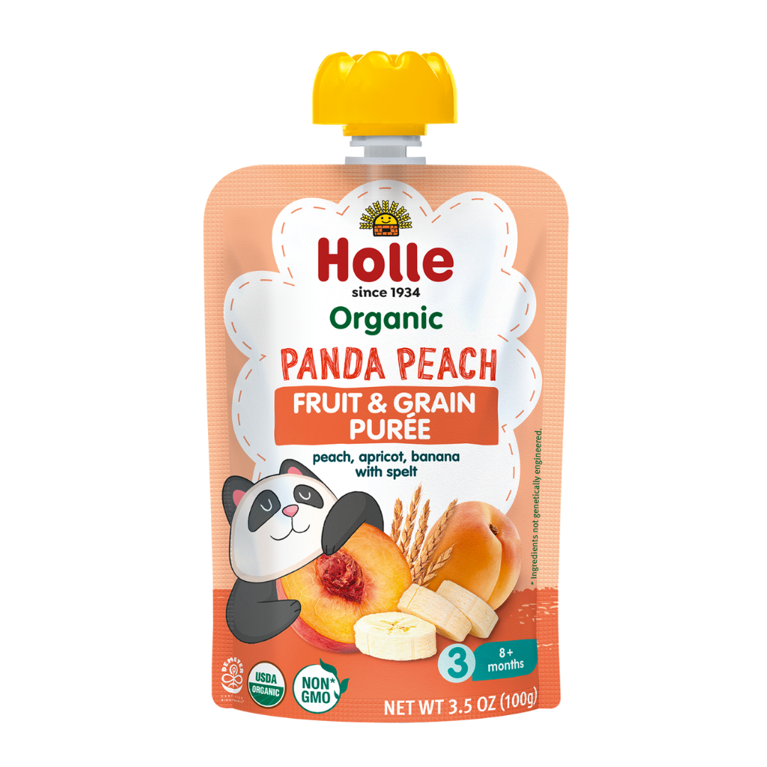 panda peach fruit and grain purée pouch