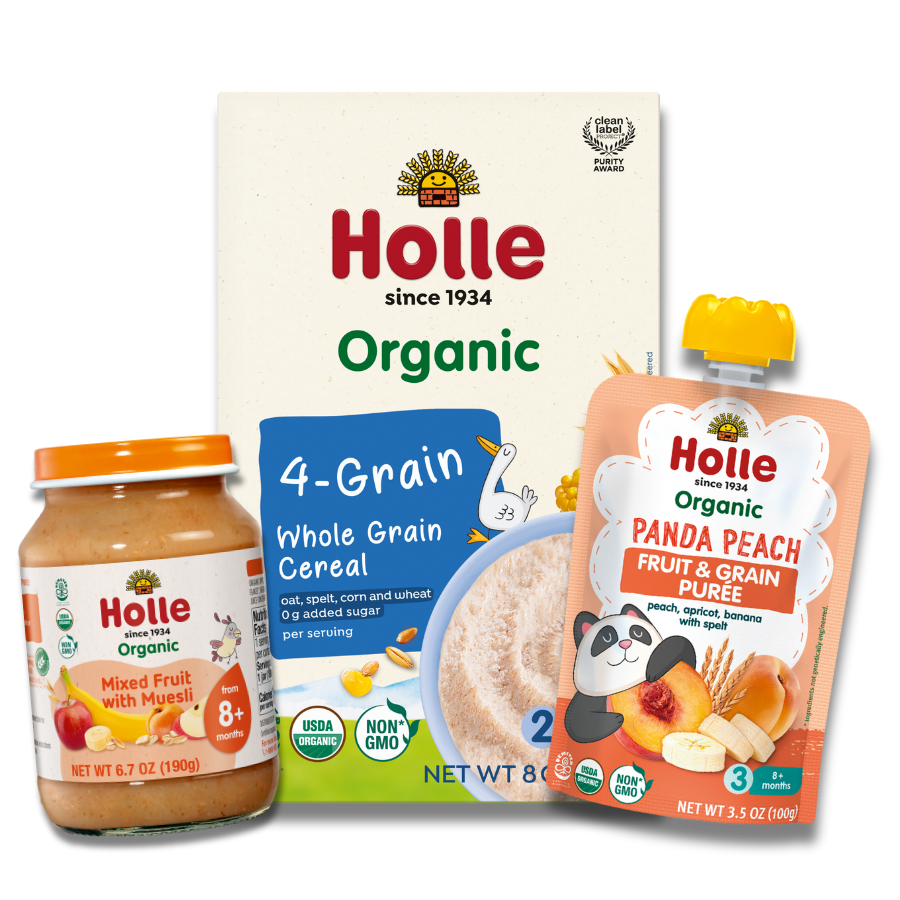 Fruit &amp; Grain Variety Bundle: Panda Peach, Mixed Fruit w/ Muesli Jars, 4-Grain Cereal