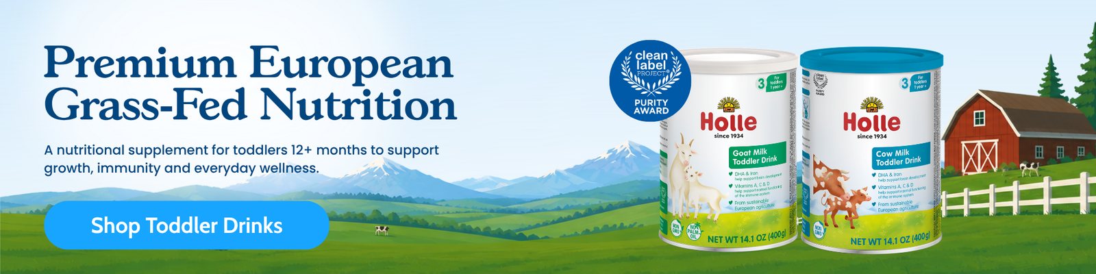 Premium European Grass-Fed Nutrition: A nutritional supplement for toddlers 12+ months to support growth, immunity and everyday wellness.
