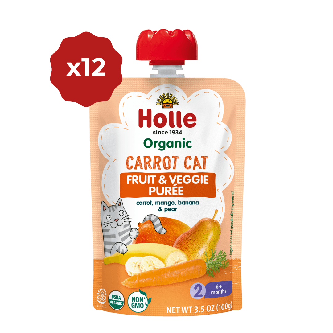 Holle Baby Food Pouches - Organic Fruit &amp; Veggie Puree - Carrot Cat