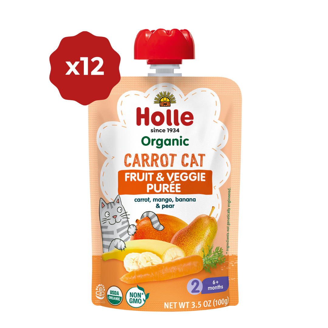Holle Baby Food Pouches - Organic Fruit &amp; Veggie Puree - Carrot Cat