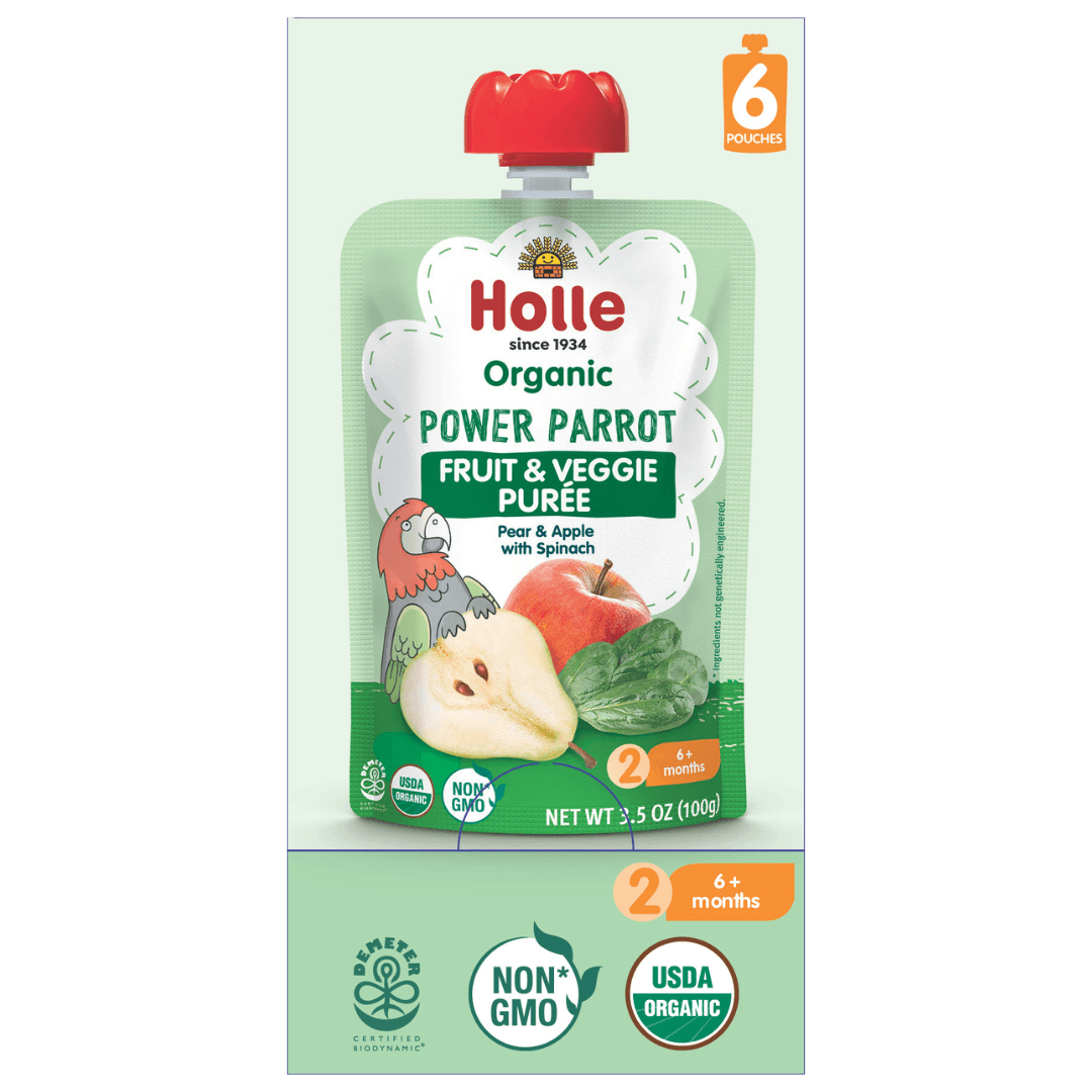 Holle Baby Food Pouches - Organic Fruit &amp; Veggie Puree - Power Parrot