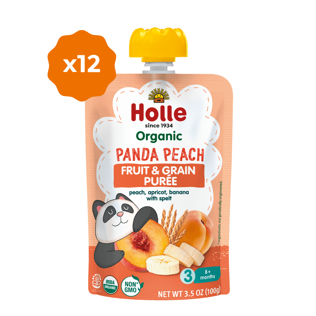 Holle Baby Food Pouches - Organic Fruit & Grain Puree - Panda Peach