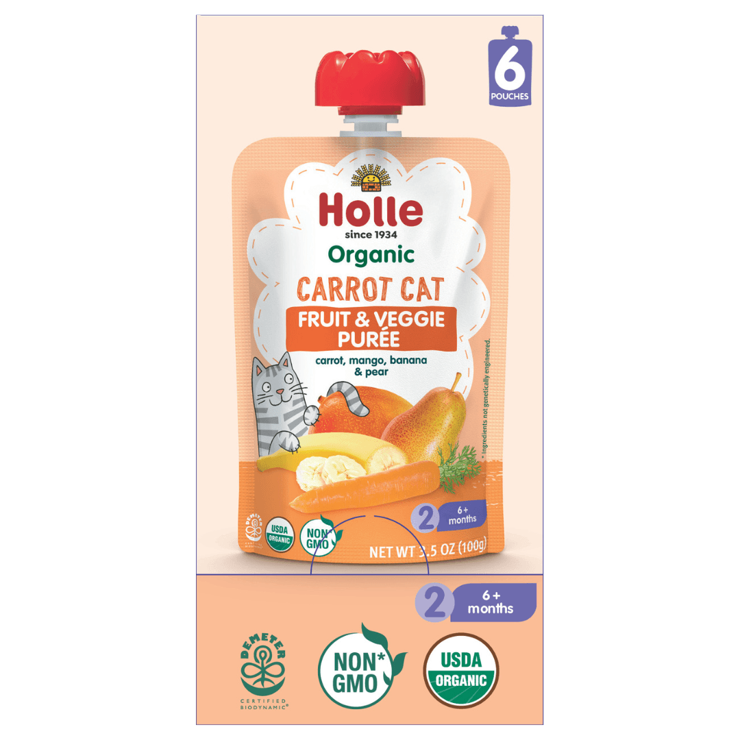 Holle Baby Food Pouches - Organic Fruit &amp; Veggie Puree - Carrot Cat