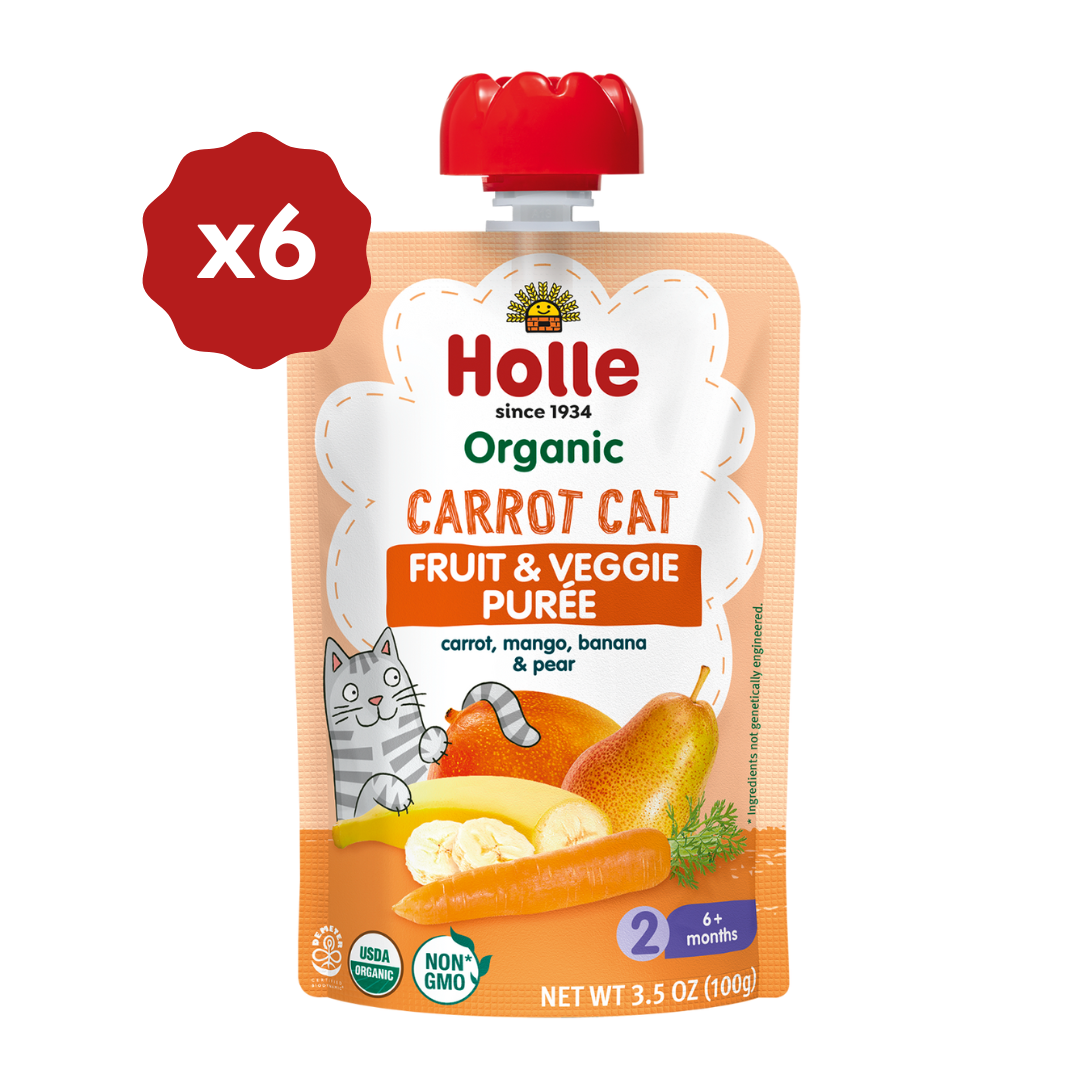 Holle Baby Food Pouches - Organic Fruit &amp; Veggie Puree - Carrot Cat