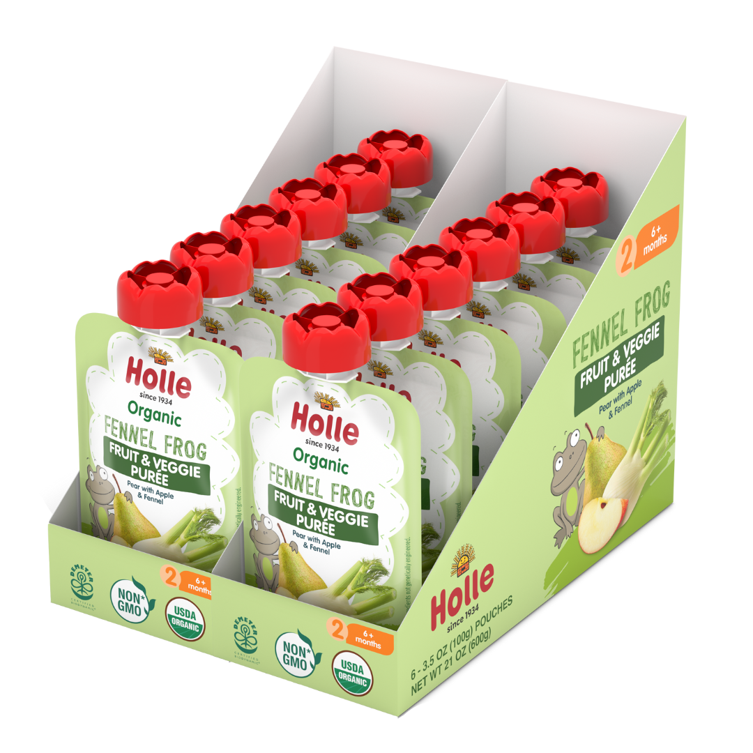 Holle Baby Food Pouches - Organic Fruit &amp; Veggie Puree - Fennel Frog