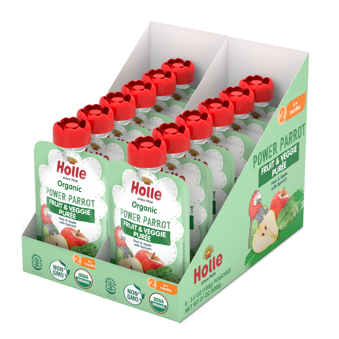 Holle Baby Food Pouches - Organic Fruit &amp; Veggie Puree - Power Parrot