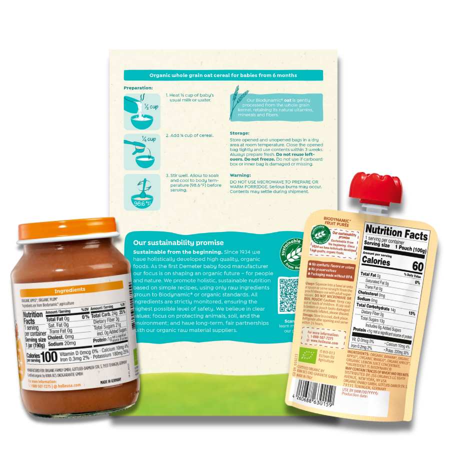 Starting Solids Variety Bundle: Apple &amp; Plum Jars, Oat Cereal, Banana Llama
