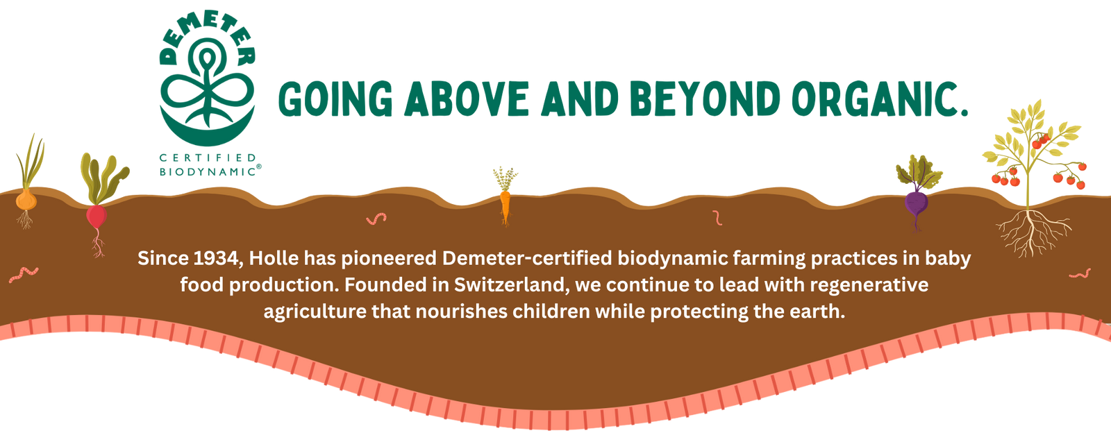 Going above and beyond organic: Since 1934, Holle has pioneered Demeter-certified biodynamic farming practices in baby food production. Founded in Switzerland, we continue to lead with regenerative agriculture that nourishes children while protecting the earth.