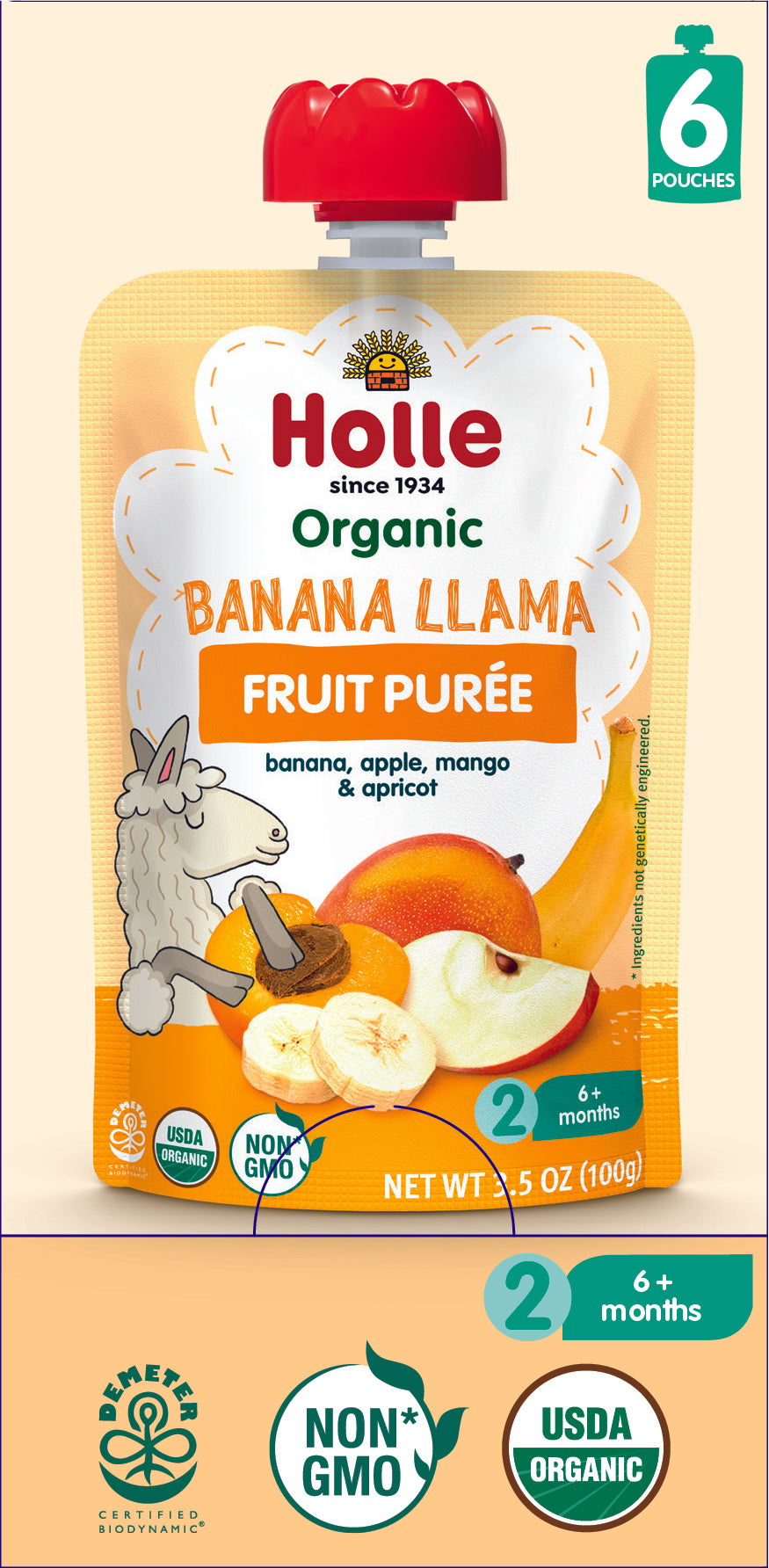 Holle Baby Food Pouches - Organic Fruit Puree - Banana Llama