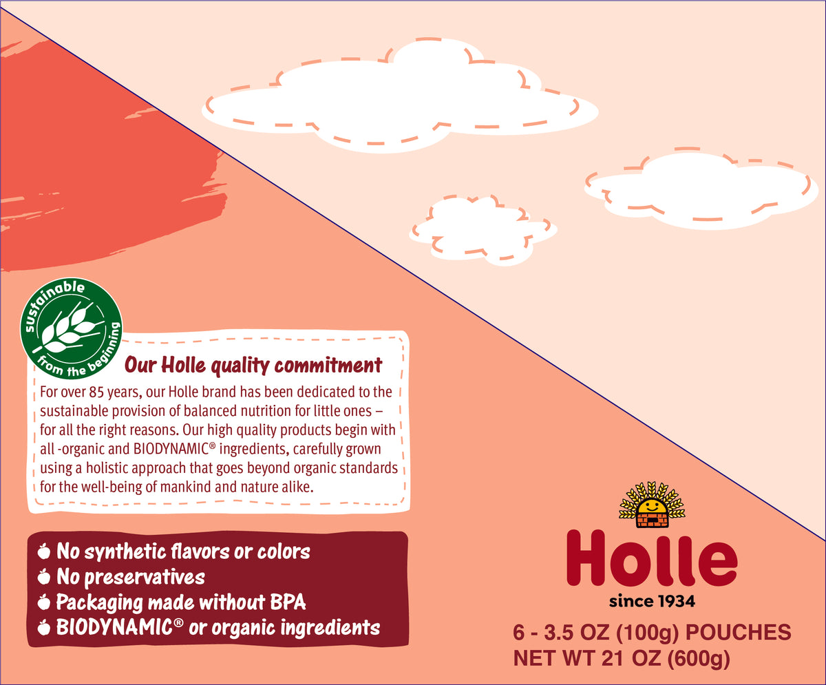 Holle Baby Food Pouches - Organic Fruit &amp; Grain Puree -  Panda Peach