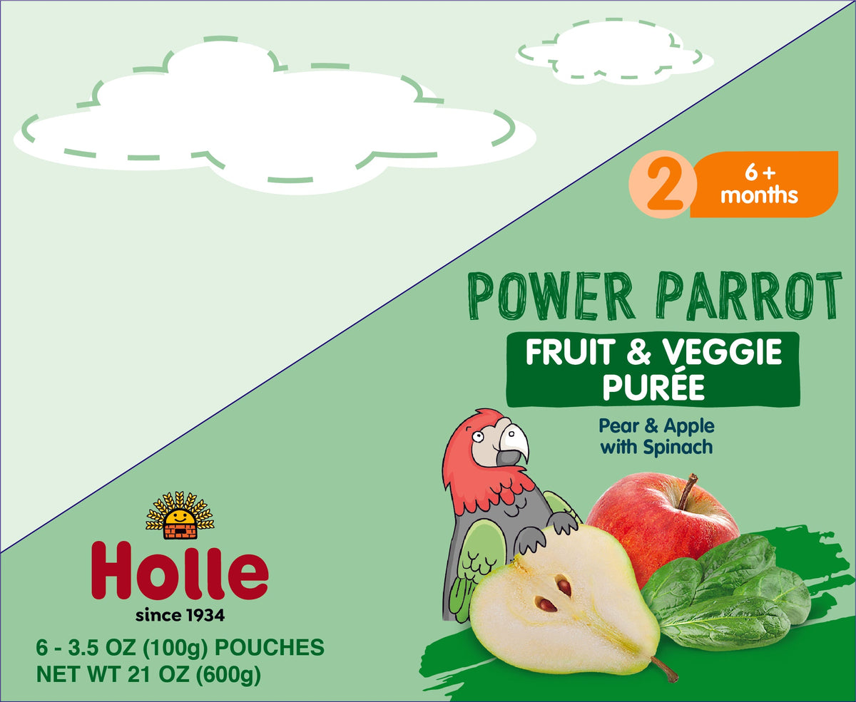 Holle Baby Food Pouches - Organic Fruit &amp; Veggie Puree - Power Parrot