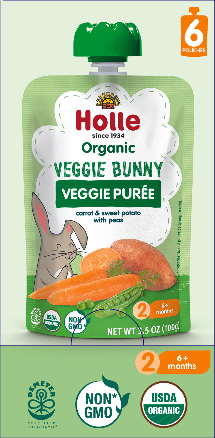 Holle Baby Food Pouches - Organic Veggie Puree - Veggie Bunny