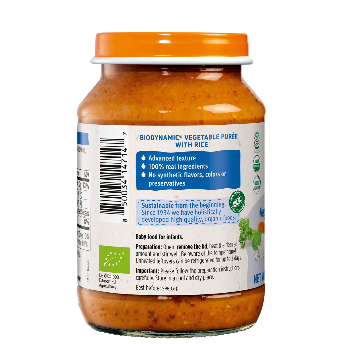 Veggie Risotto Baby Food Jar: back label
