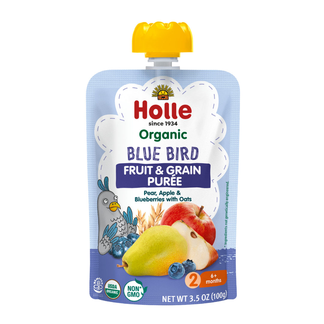 blue bird fruit and grain purée pouch