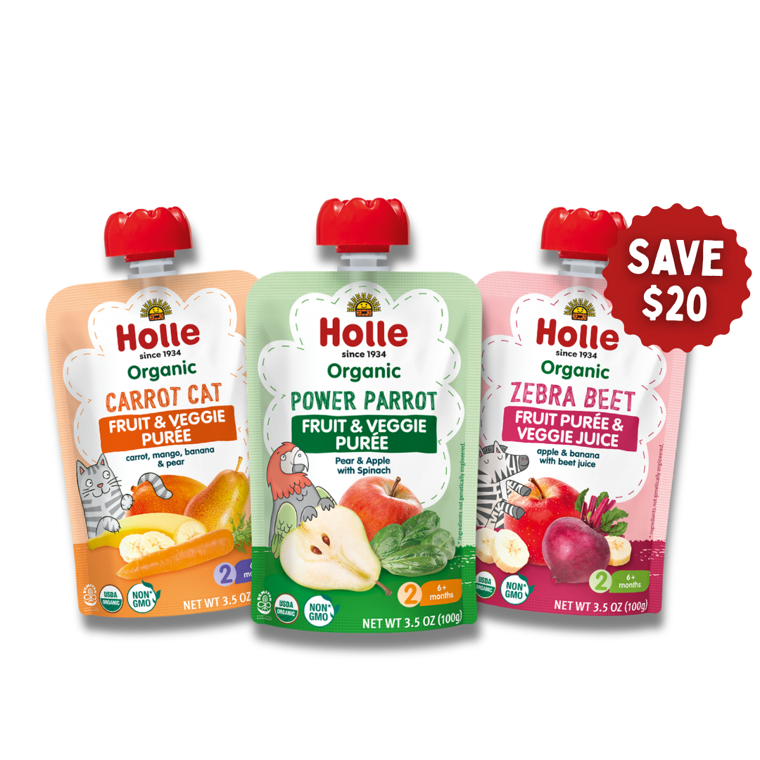 save $20 on the Holle fruit and veggie pouches bundle